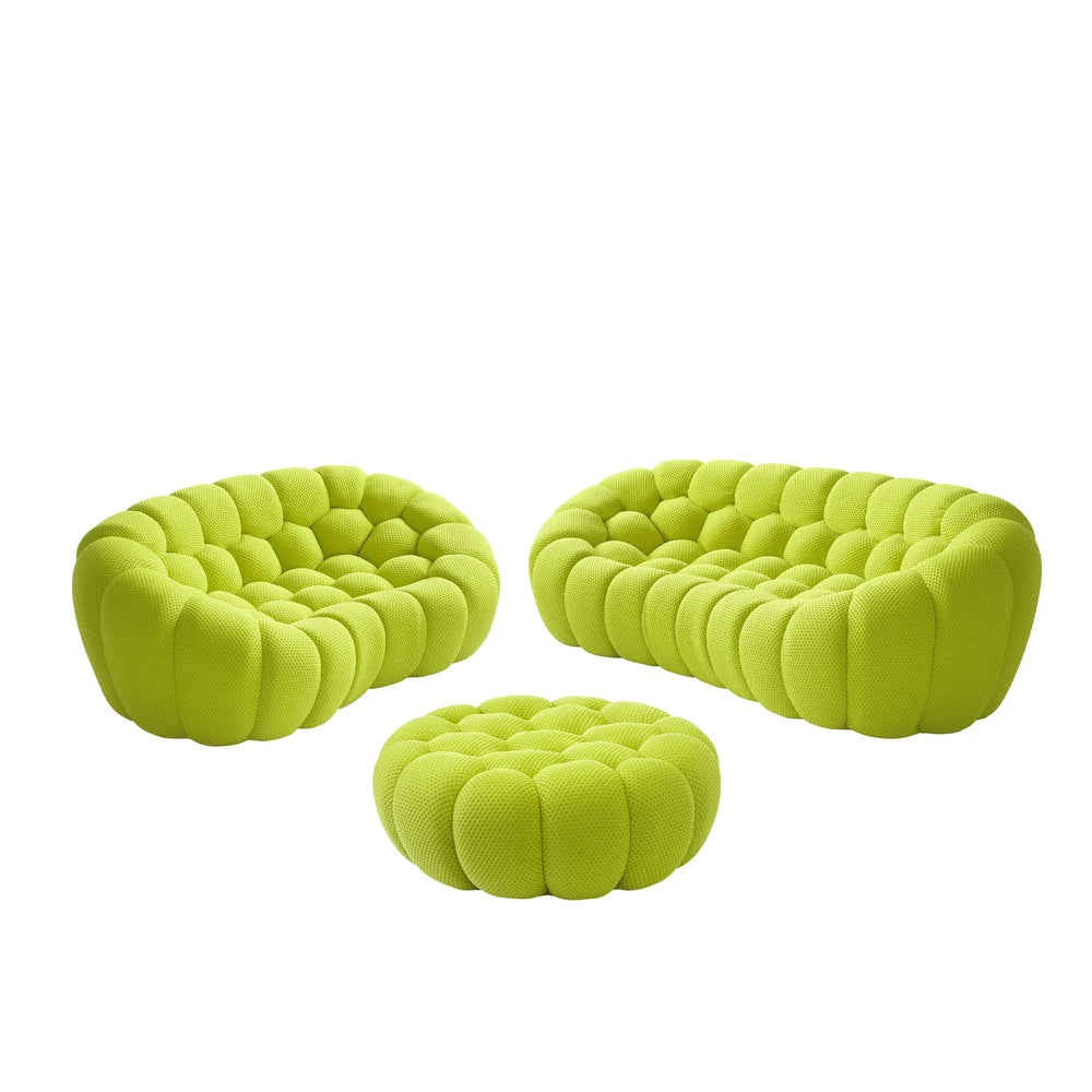 Sofás Essential Arc Boneless | Conjunto de sofás de 3 piezas de tejido de punto 3D verde lima de 5 plazas con 1 otomana