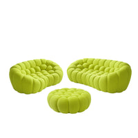 Sofás Essential Arc Boneless | Conjunto de sofás de 3 piezas de tejido de punto 3D verde lima de 5 plazas con 1 otomana