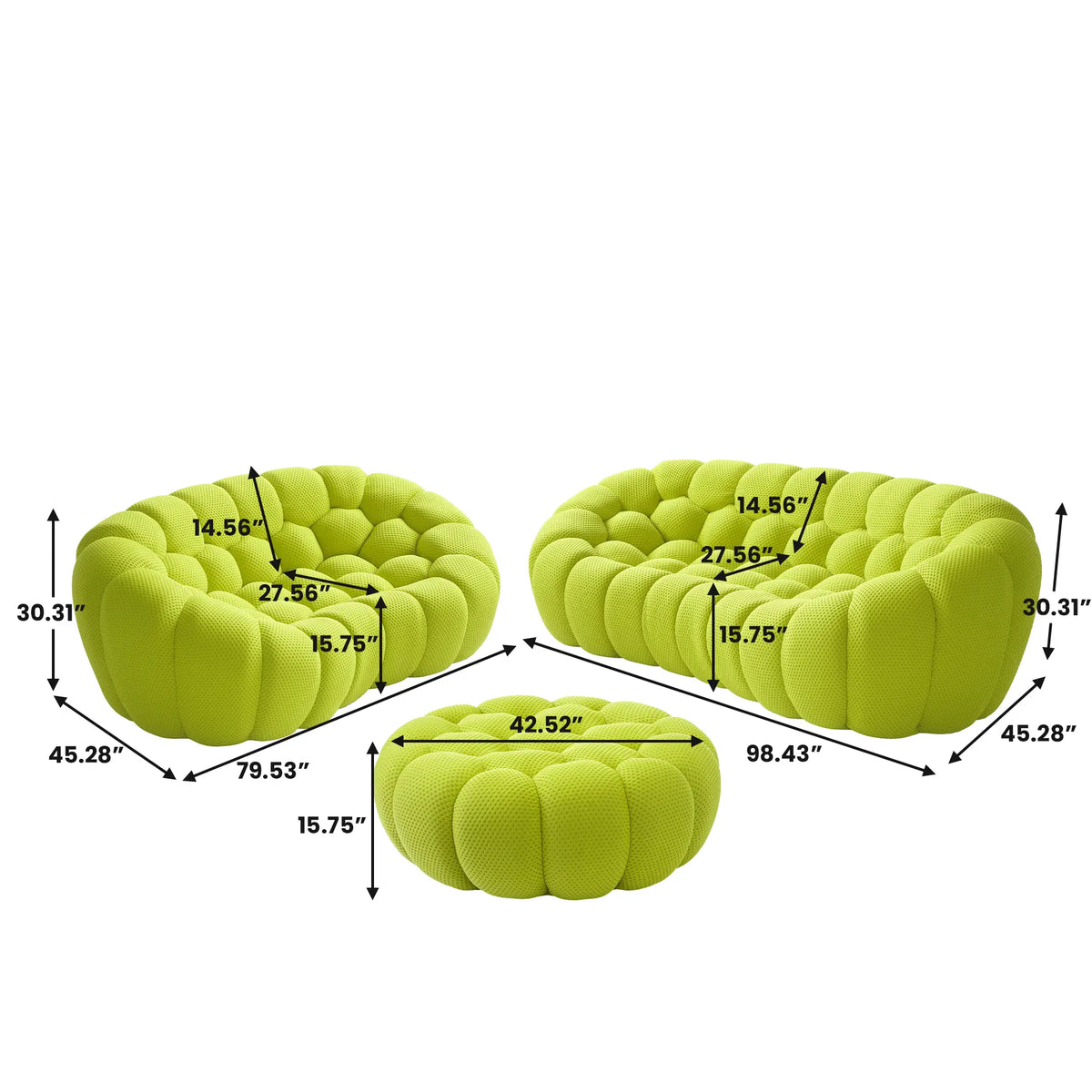 Essential 5-Seater lime-green 3D-Knitted Fabric Sofa Sets | 3-Piece (includes 1 Ottoman), 3D-Knitted Fabric, Large Space