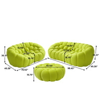 Sofás Essential Arc Boneless | Conjunto de sofás de 3 piezas de tejido de punto 3D verde lima de 5 plazas con 1 otomana
