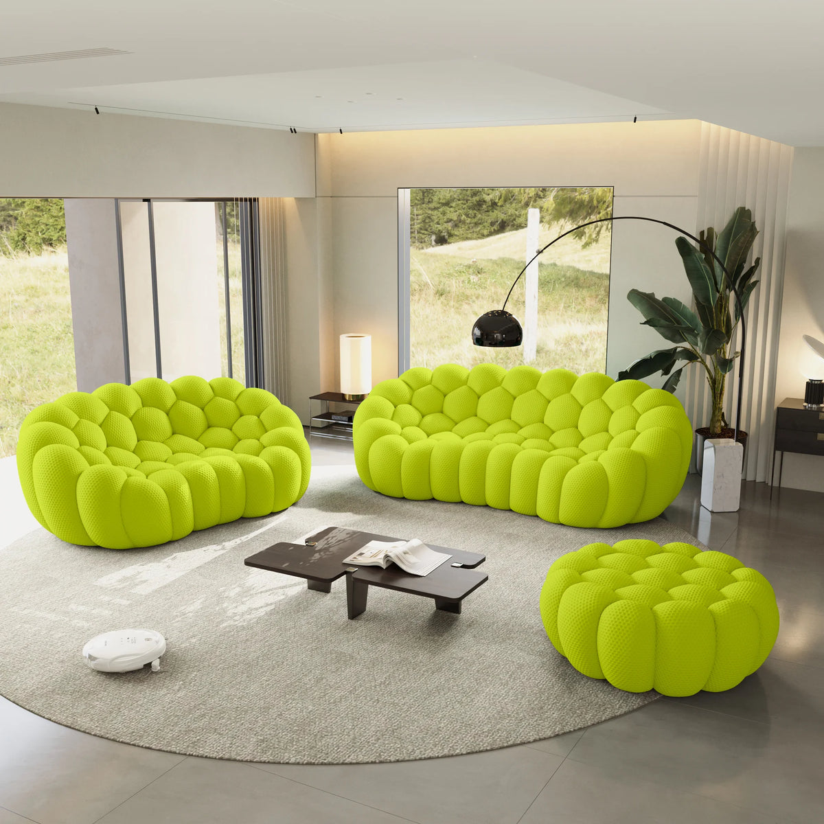 Essential 5-Seater lime-green 3D-Knitted Fabric Sofa Sets | 3-Piece (includes 1 Ottoman), 3D-Knitted Fabric, Large Space