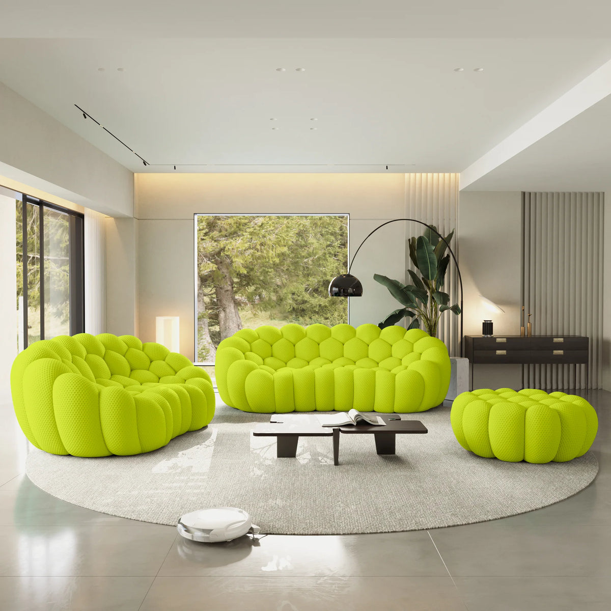 Essential 5-Seater lime-green 3D-Knitted Fabric Sofa Sets | 3-Piece (includes 1 Ottoman), 3D-Knitted Fabric, Large Space