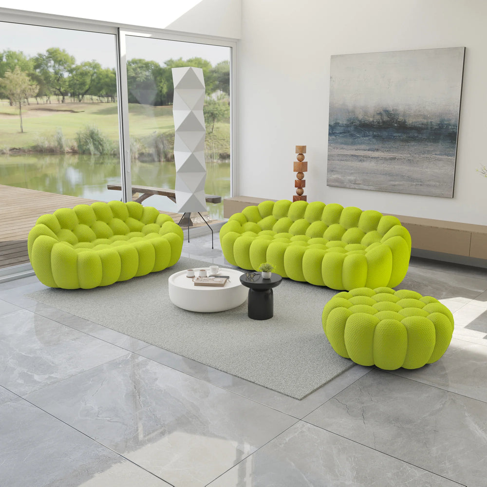 Essential Armless Floor Sofas | 3-Piece 3D Knitted Fabric Lime Green Sofa Sets 5-Seater With 1 Ottoman