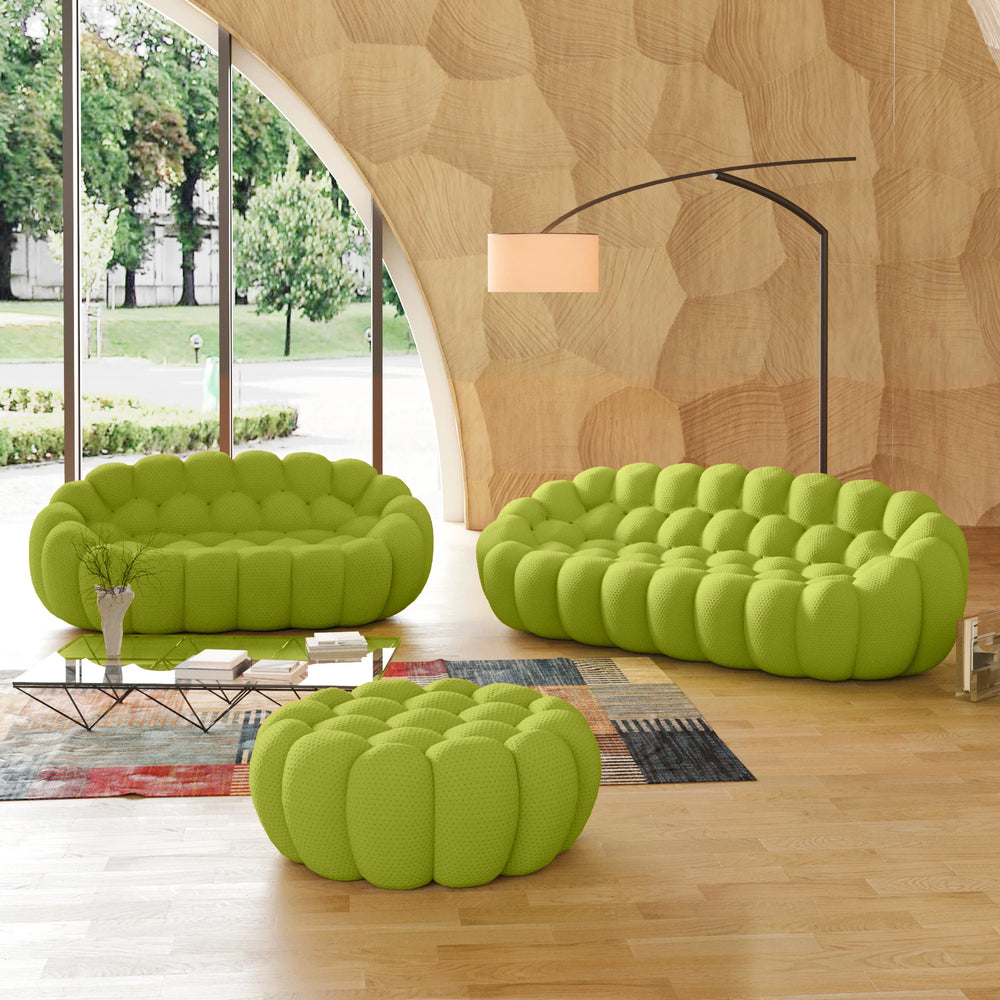 Essential Armless Floor Sofas | 3-Piece 3D Knitted Fabric Lime Green Sofa Sets 5-Seater With 1 Ottoman
