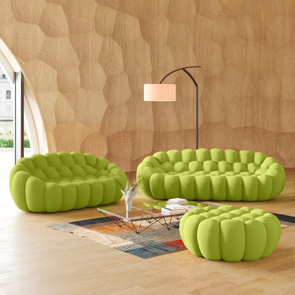 Essential Armless Floor Sofas | 3-Piece 3D Knitted Fabric Lime Green Sofa Sets 5-Seater With 1 Ottoman