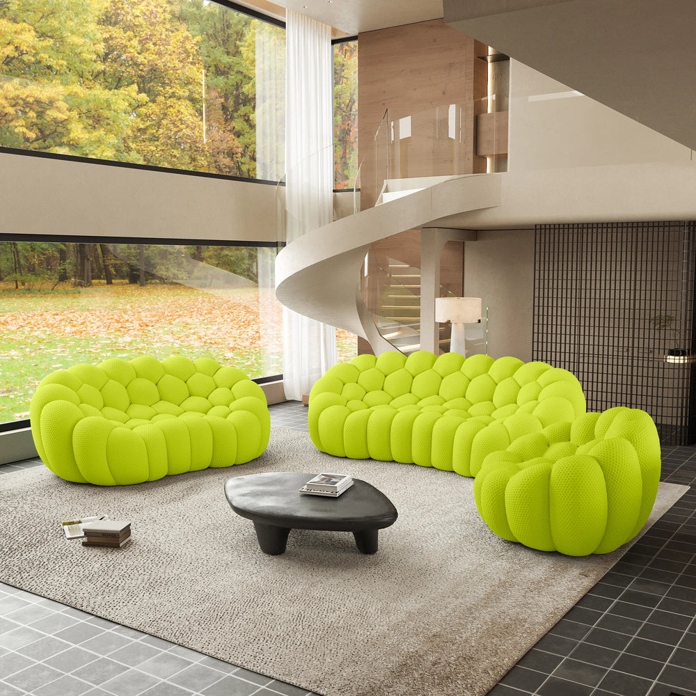 Sofás Essential Arc Boneless | Conjunto de sofás de 3 piezas de tejido de punto 3D verde lima de 6 plazas