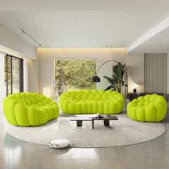 Sofás Essential Arc Boneless | Conjunto de sofás de 3 piezas de tejido de punto 3D verde lima de 6 plazas