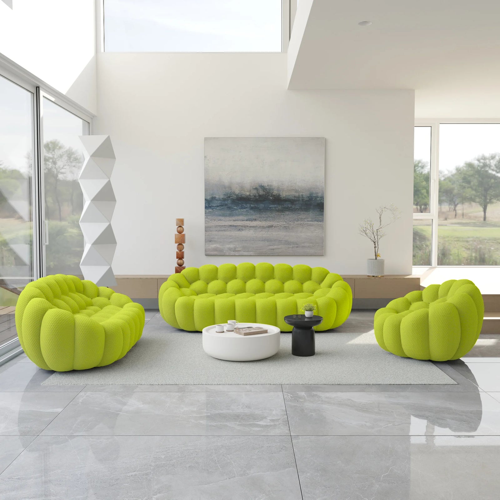 Essential 6-Seater lime-green 3D-Knitted Fabric Sofa Sets | 3-Piece, 3D-Knitted Fabric, Apartment Friendly