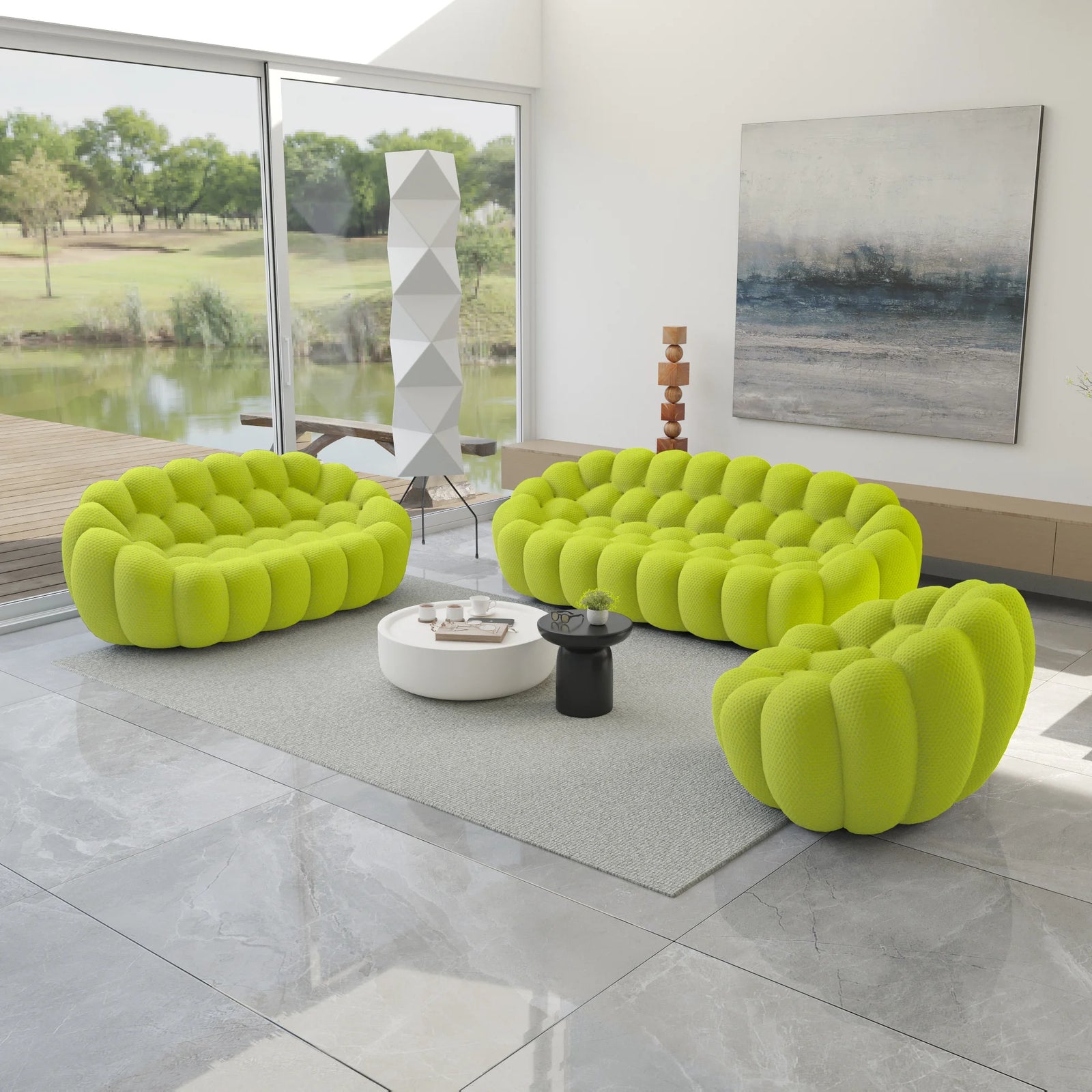 Essential 6-Seater lime-green 3D-Knitted Fabric Sofa Sets | 3-Piece, 3D-Knitted Fabric, Apartment Friendly