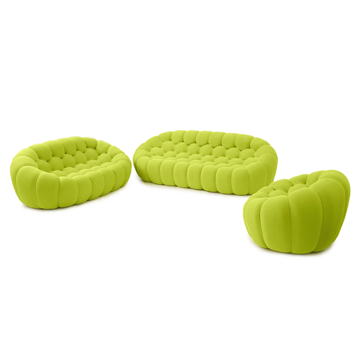 Juegos de sofá esenciales de tela tejida 3D verde lima para 6 personas | 3 piezas, tela tejida 3D, ideal para apartamentos