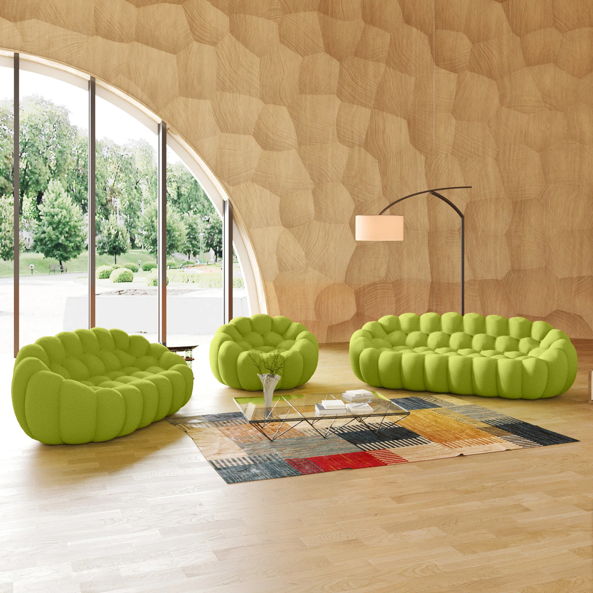 Juegos de sofá esenciales de tela tejida 3D verde lima para 6 personas | 3 piezas, tela tejida 3D, ideal para apartamentos