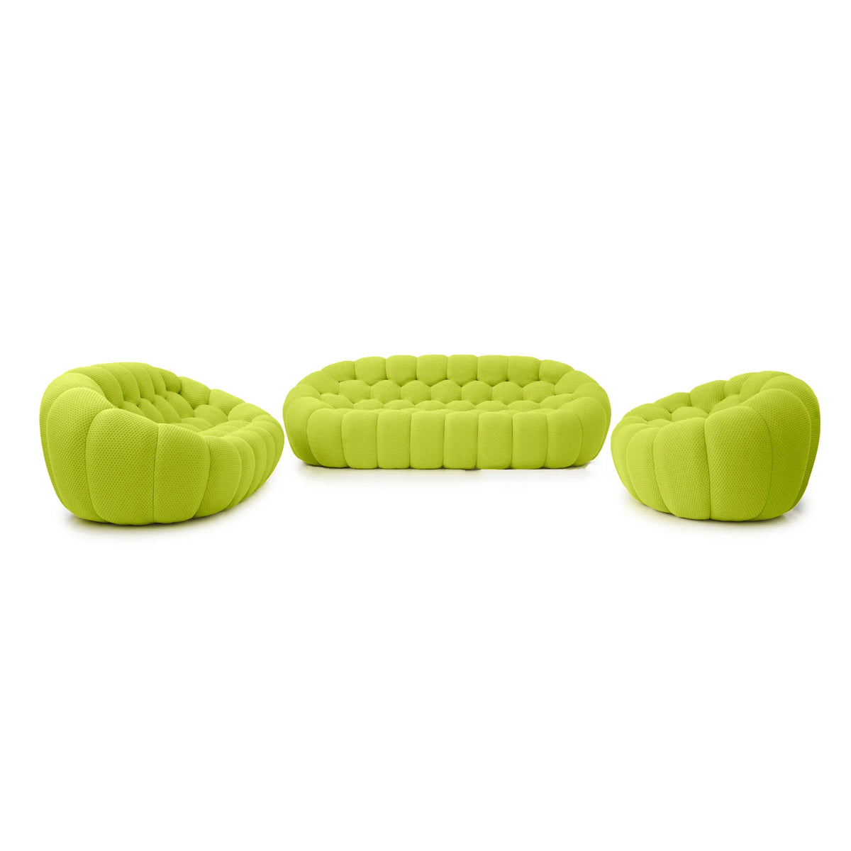 Juegos de sofá esenciales de tela tejida 3D verde lima para 6 personas | 3 piezas, tela tejida 3D, ideal para apartamentos
