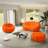 Sofás Essential Arc Boneless | Conjunto de sofás de 3 piezas en tejido de punto 3D naranja, 3 plazas y 1 otomana