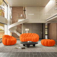 Sofás Essential Arc Boneless | Conjunto de sofás de 3 piezas en tejido de punto 3D naranja, 3 plazas y 1 otomana