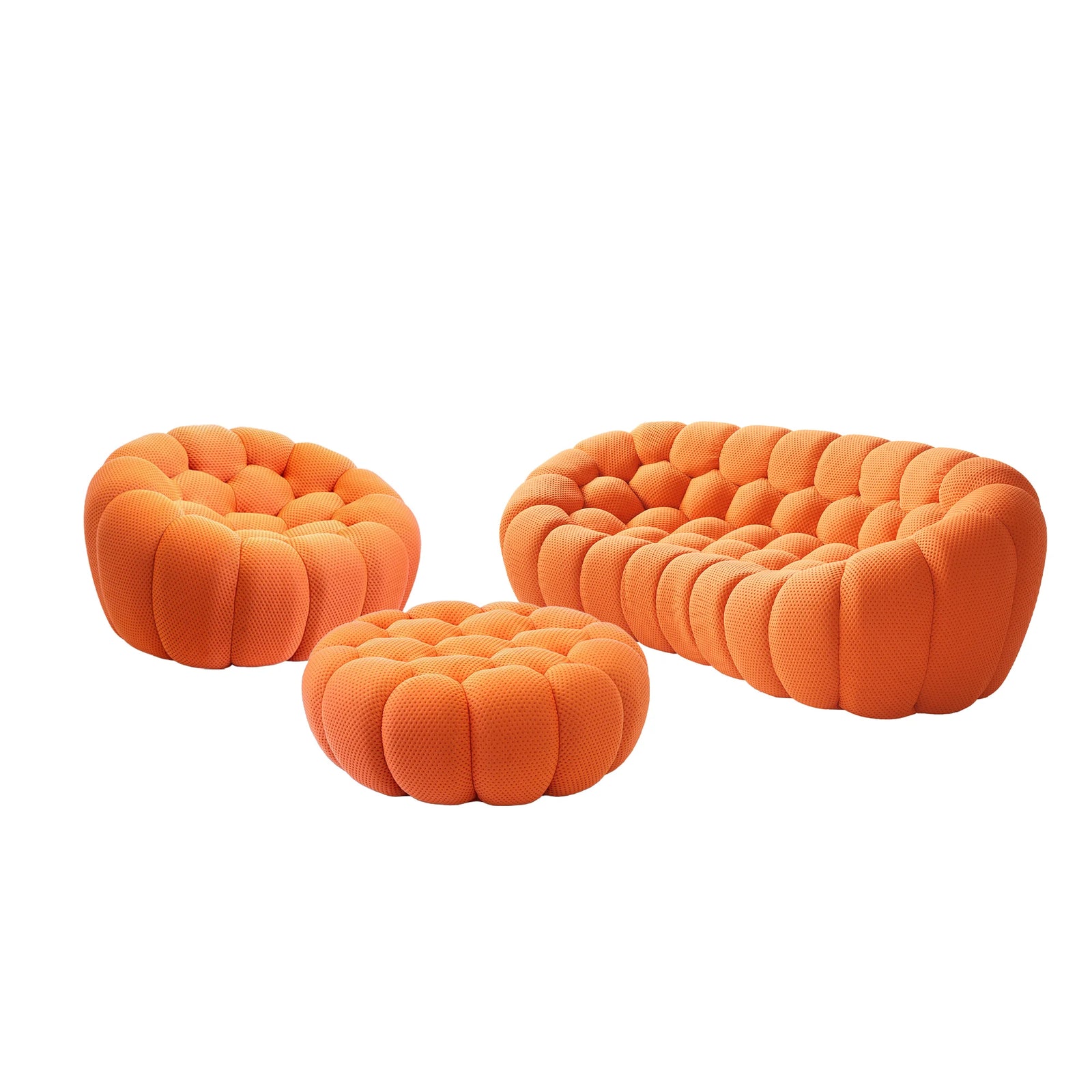 Essential 4-Seater orange 3D-Knitted Fabric Sofa Sets | 3-Piece (includes 1 Ottoman), 3D-Knitted Fabric, Compact Design