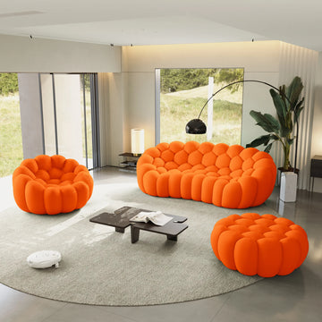 Essential 4-Seater orange 3D-Knitted Fabric Sofa Sets | 3-Piece (includes 1 Ottoman), 3D-Knitted Fabric, Compact Design