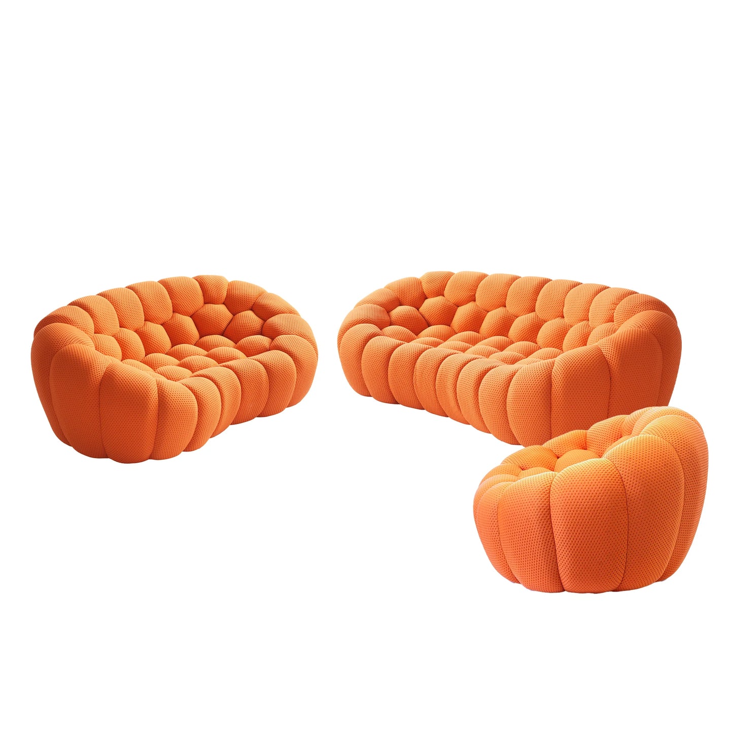 Sofás Essential Arc Boneless | Conjunto de sofás de 3 piezas de tejido de punto 3D naranja de 6 plazas
