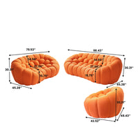 Sofás Essential Arc Boneless | Conjunto de sofás de 3 piezas de tejido de punto 3D naranja de 6 plazas