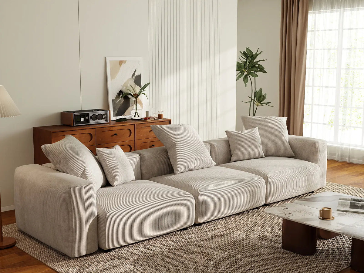 Sofá seccional lavable Matrix de 3 plazas en color beige | 3 piezas, tela de pana, diseño modular