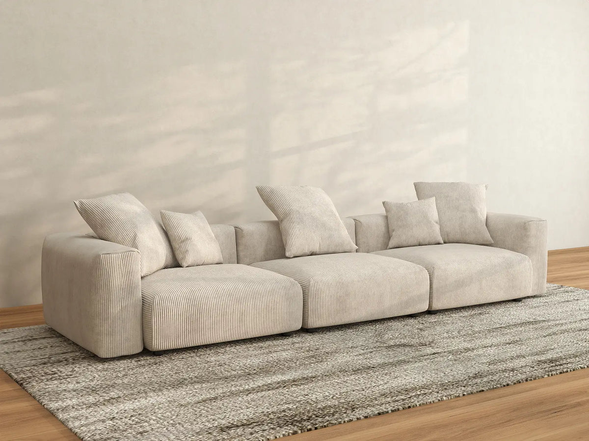 Sofá seccional lavable Matrix de 3 plazas en color beige | 3 piezas, tela de pana, diseño modular