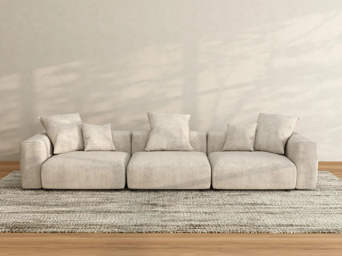 Sofá seccional lavable Matrix de 3 plazas en color beige | 3 piezas, tela de pana, diseño modular