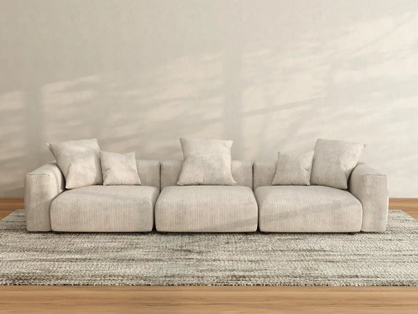 Sofás modulares modernos Matrix | Sofá seccional de 3 piezas de pana beige de 3 plazas