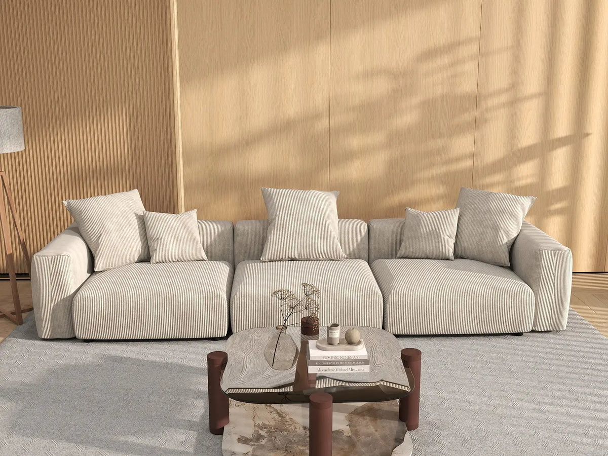 Sofá seccional lavable Matrix de 3 plazas en color beige | 3 piezas, tela de pana, diseño modular