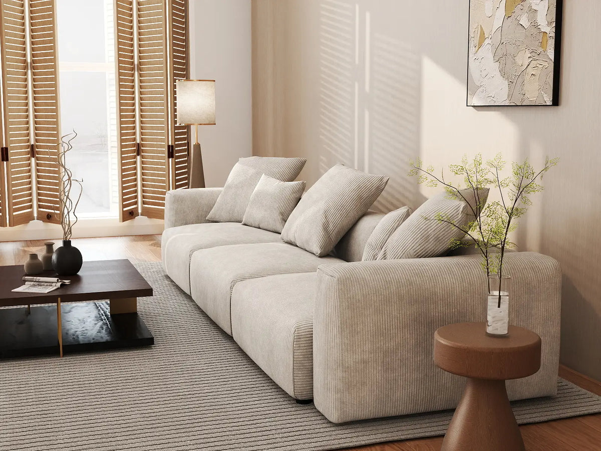 Sofá seccional lavable Matrix de 3 plazas en color beige | 3 piezas, tela de pana, diseño modular