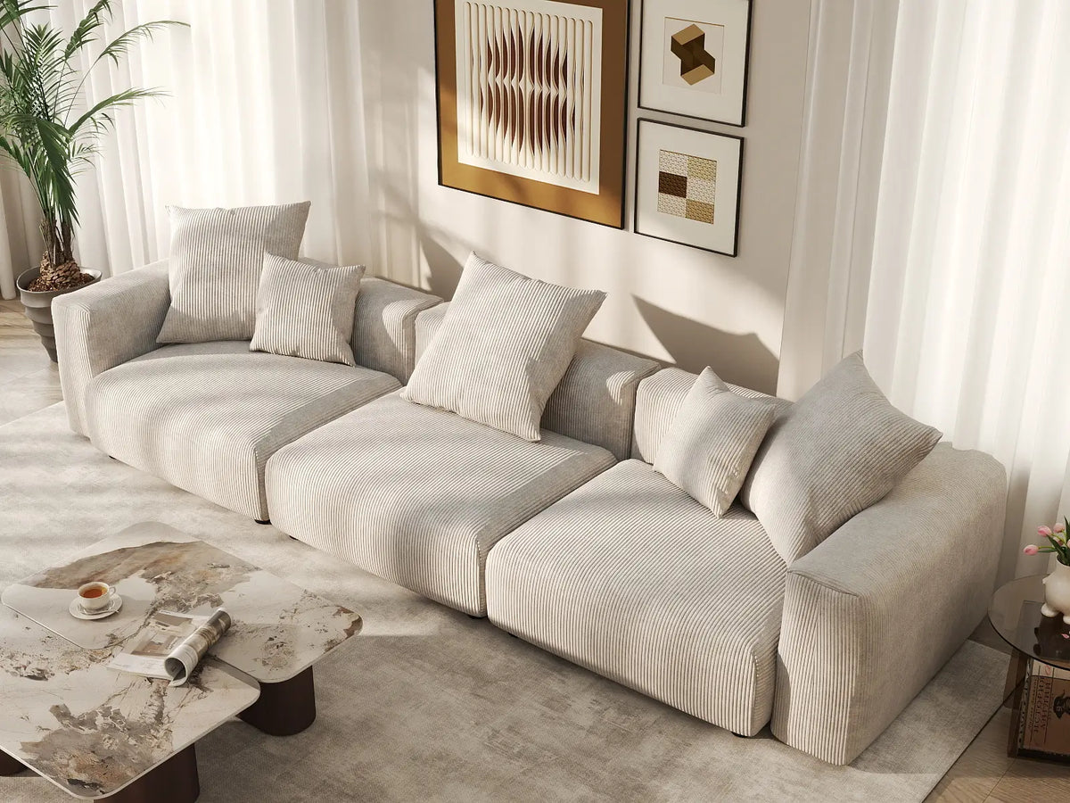 Sofá seccional lavable Matrix de 3 plazas en color beige | 3 piezas, tela de pana, diseño modular