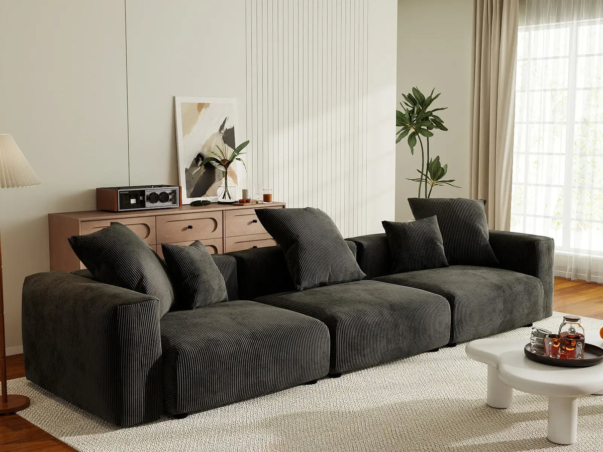 Fundas para sofás modulares modernos Matrix | Fundas de pana negra para sofás de 3 plazas
