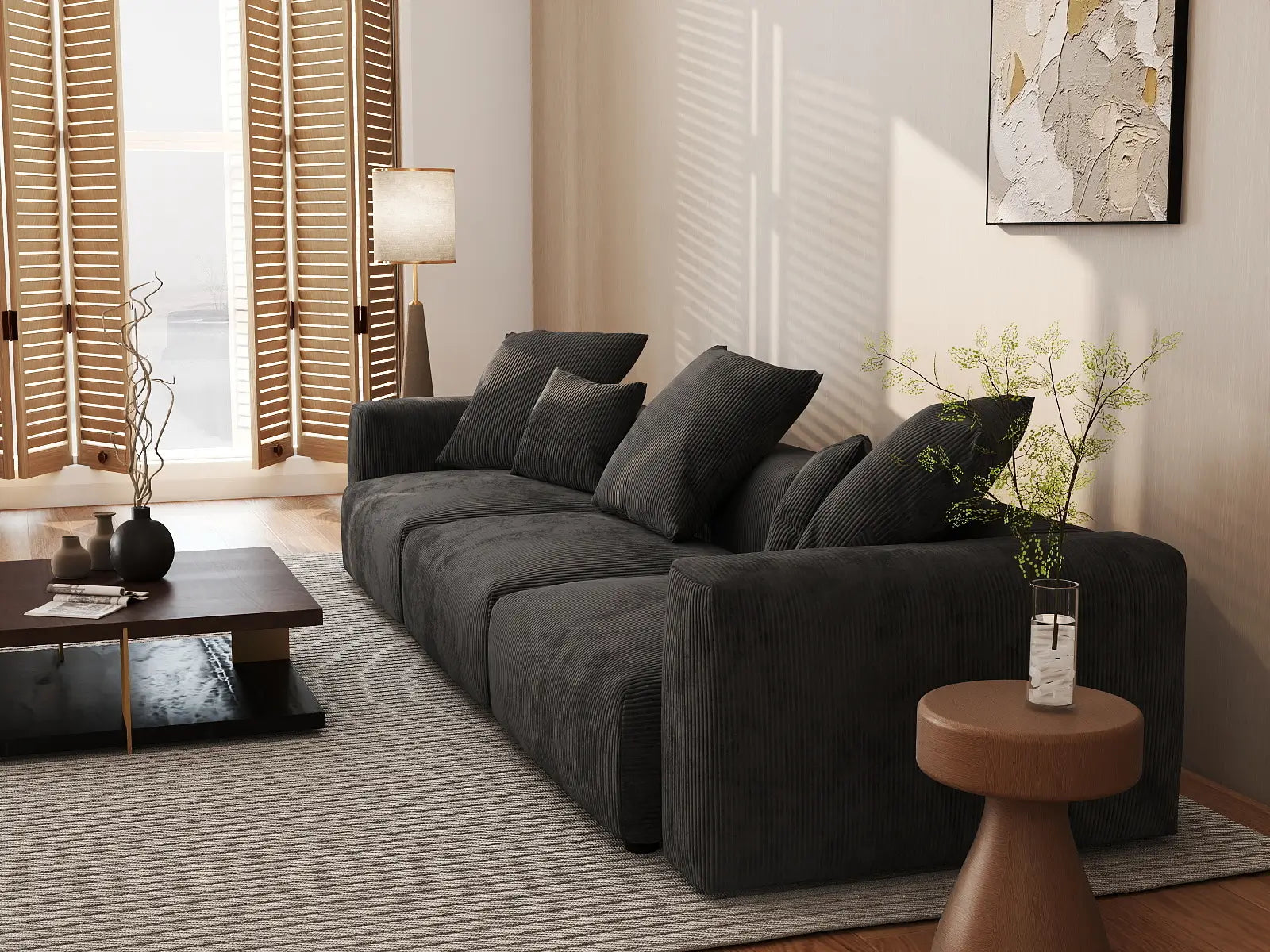 Matrix Modern Modular Sofas Covers | Black Corduroy Sofa Covers for 3-Seater
