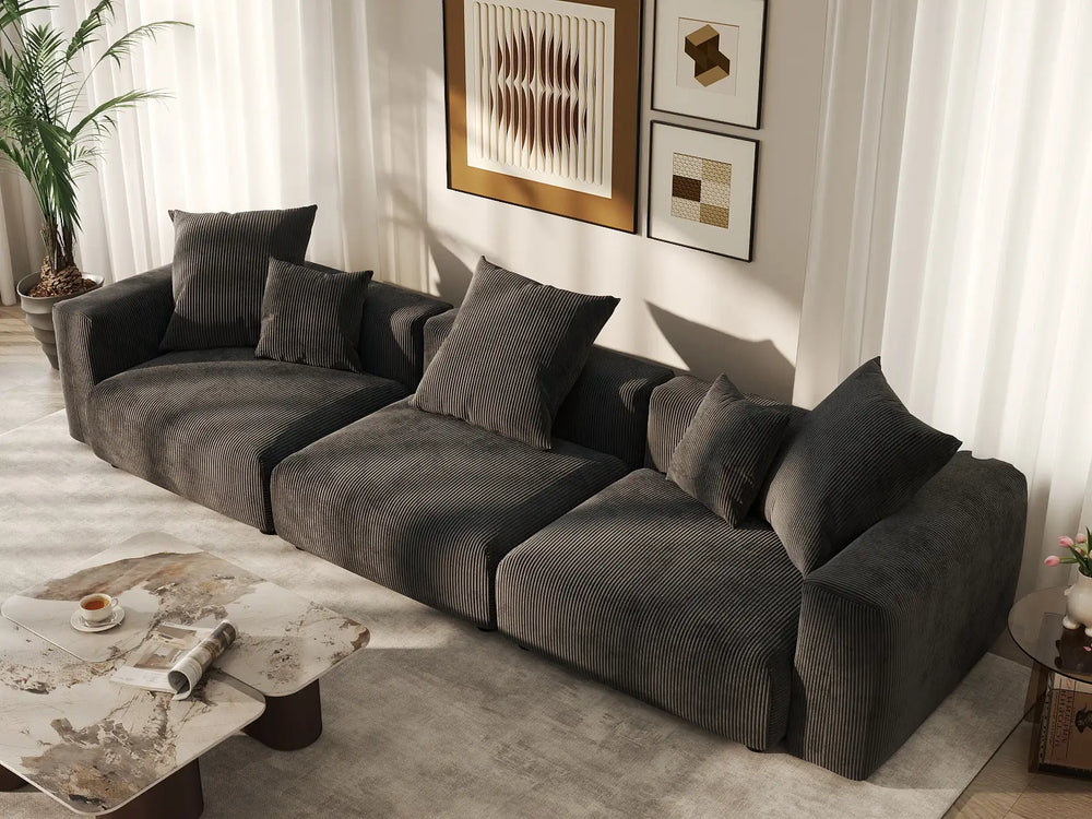 Matrix Modern Modular Sofas | 3-Piece Black Corduroy Couch Sectionals 3-Seater