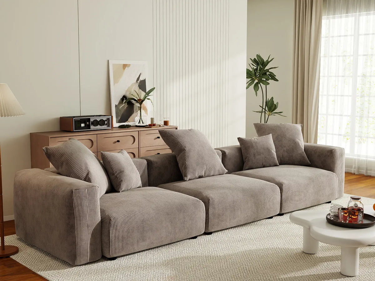 Sofá seccional lavable Matrix de 3 plazas en color marrón | 3 piezas, tela de pana, diseño modular