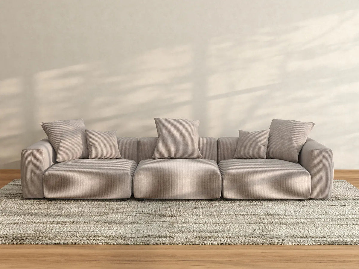 Sofá seccional lavable Matrix de 3 plazas en color marrón | 3 piezas, tela de pana, diseño modular