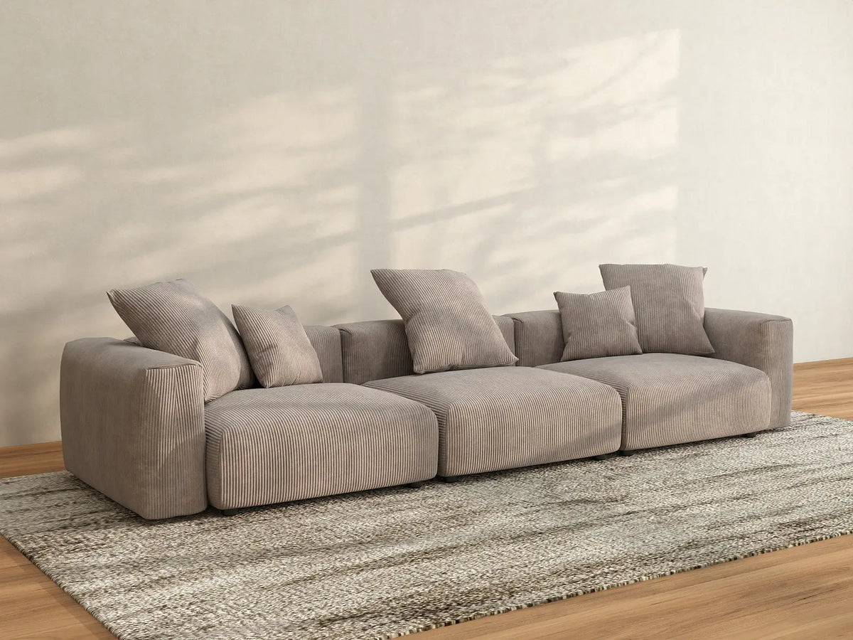 Sofá seccional lavable Matrix de 3 plazas en color marrón | 3 piezas, tela de pana, diseño modular