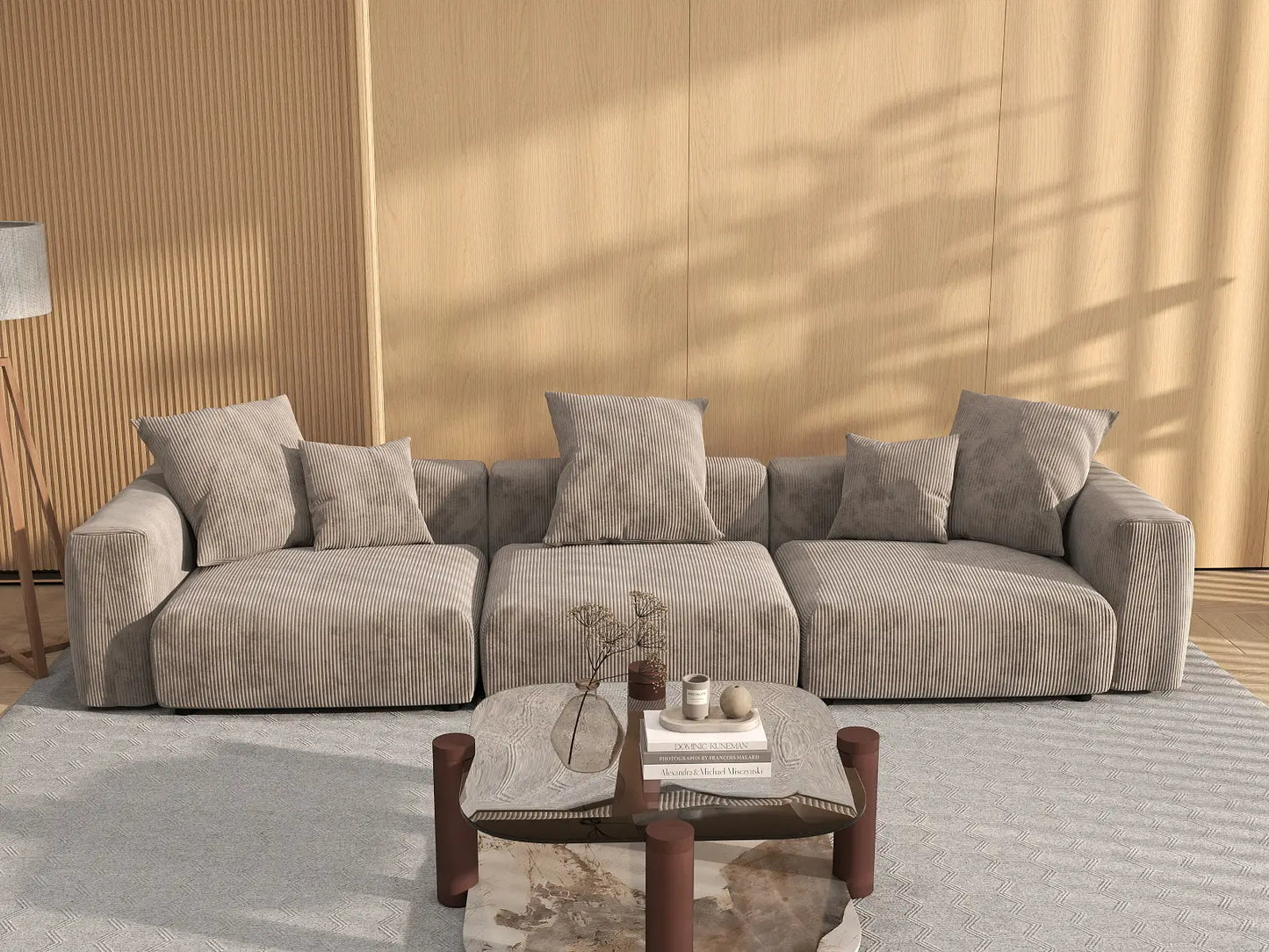 Matrix Modern Modular Sofas | 3-Piece Brown Corduroy Couch Sectionals 3-Seater