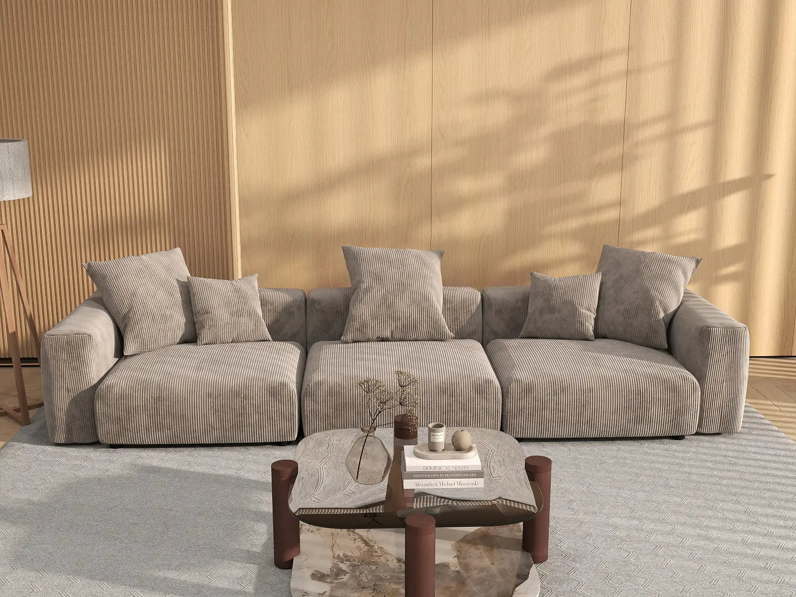 Matrix 3-Seater Brown Washable Couch Sectional | 3-Piece, Corduroy Fabric, Modular Design
