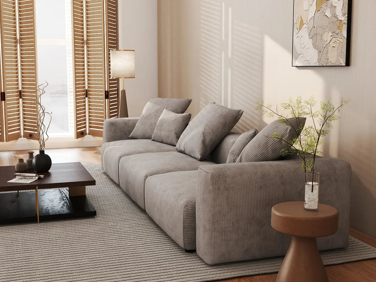 Sofá seccional lavable Matrix de 3 plazas en color marrón | 3 piezas, tela de pana, diseño modular