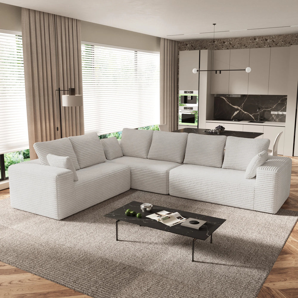 Sofás seccionales Matrix Nook | Sofás seccionales de 3 piezas en forma de L de pana beige de 3 plazas