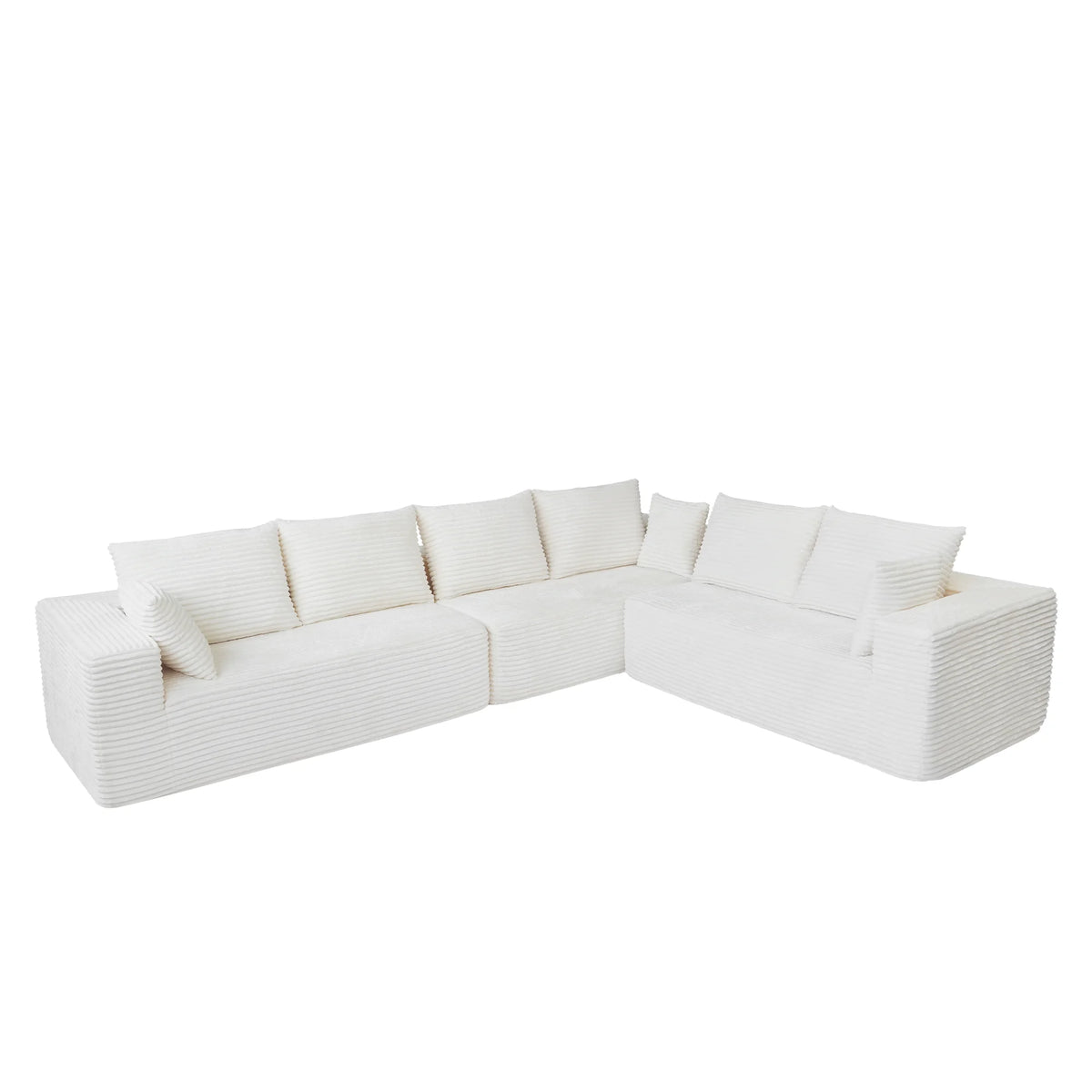 Seccionales modulares Matrix de 6 asientos en forma de L color beige | 3 piezas, tela de pana, diseño compacto