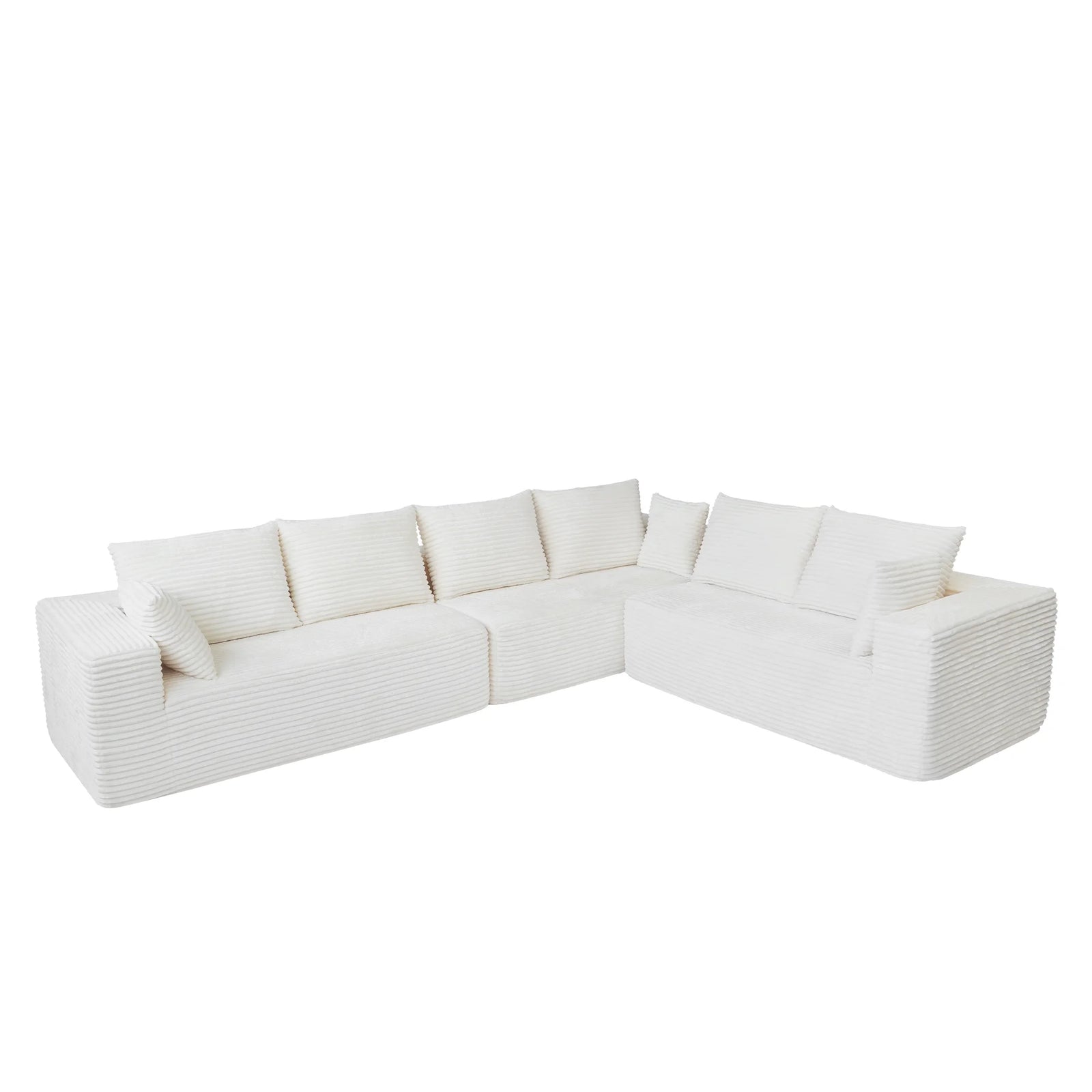 Seccionales modulares Matrix de 6 asientos en forma de L color beige | 3 piezas, tela de pana, diseño compacto