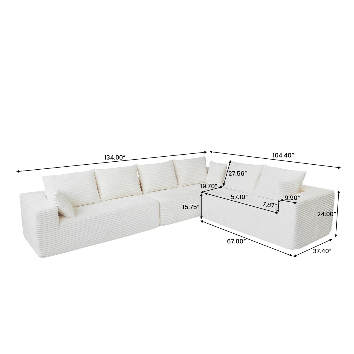 Seccionales modulares Matrix de 6 asientos en forma de L color beige | 3 piezas, tela de pana, diseño compacto