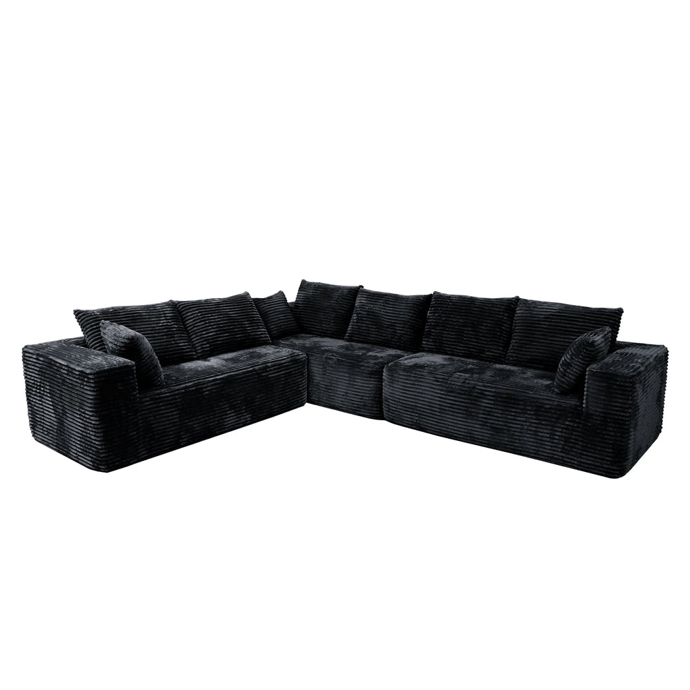 Sofás seccionales Matrix Nook | Sofás seccionales de 3 piezas en forma de L de pana negra de 3 plazas