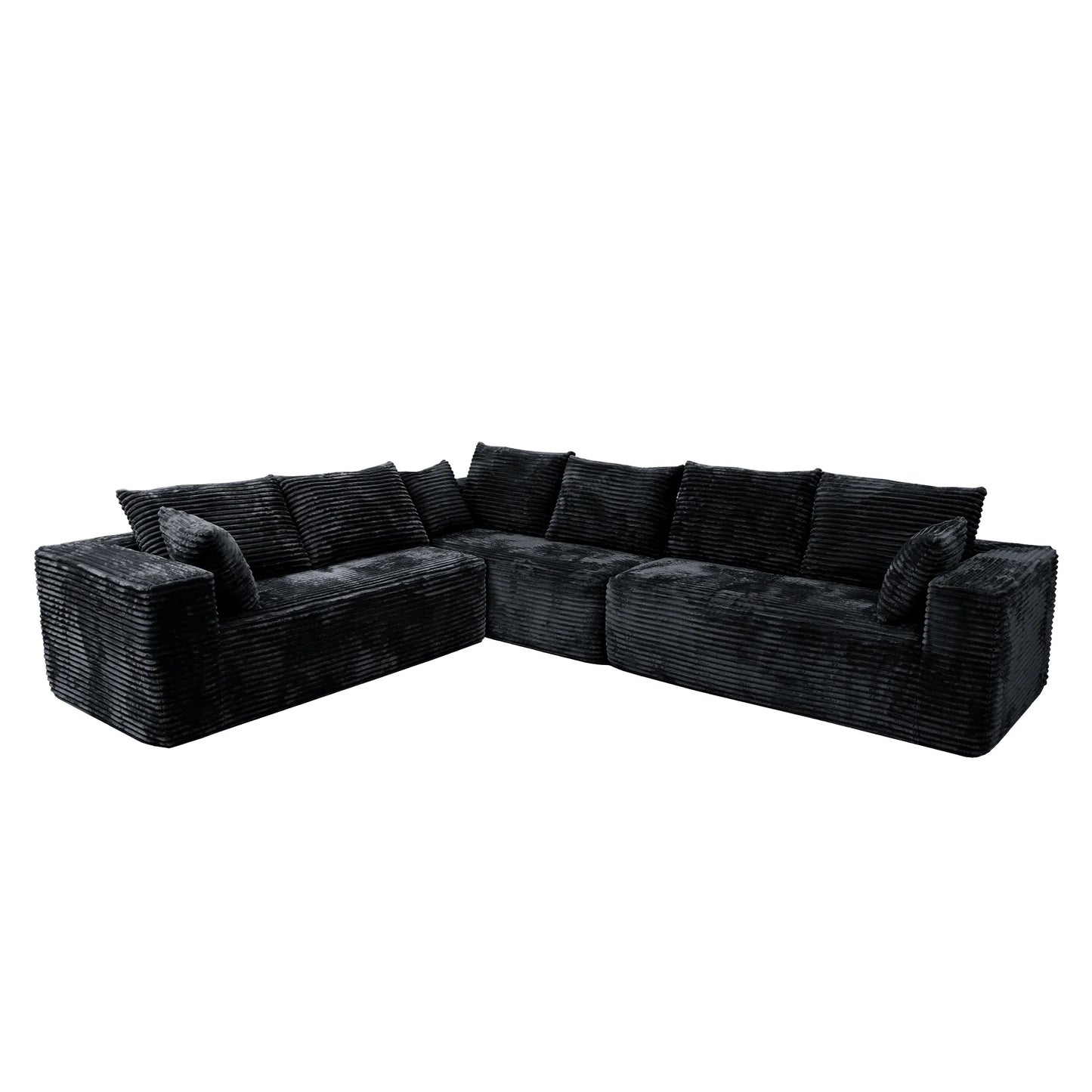 Sofás seccionales Matrix Nook | Sofás seccionales de 3 piezas en forma de L de pana negra de 3 plazas