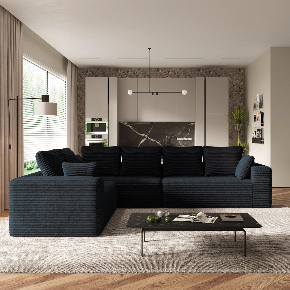 Sofás seccionales Matrix Nook | Sofás seccionales de 3 piezas en forma de L de pana negra de 3 plazas