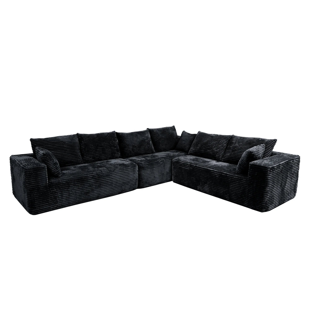 Sofás seccionales Matrix Nook | Sofás seccionales de 3 piezas en forma de L de pana negra de 3 plazas