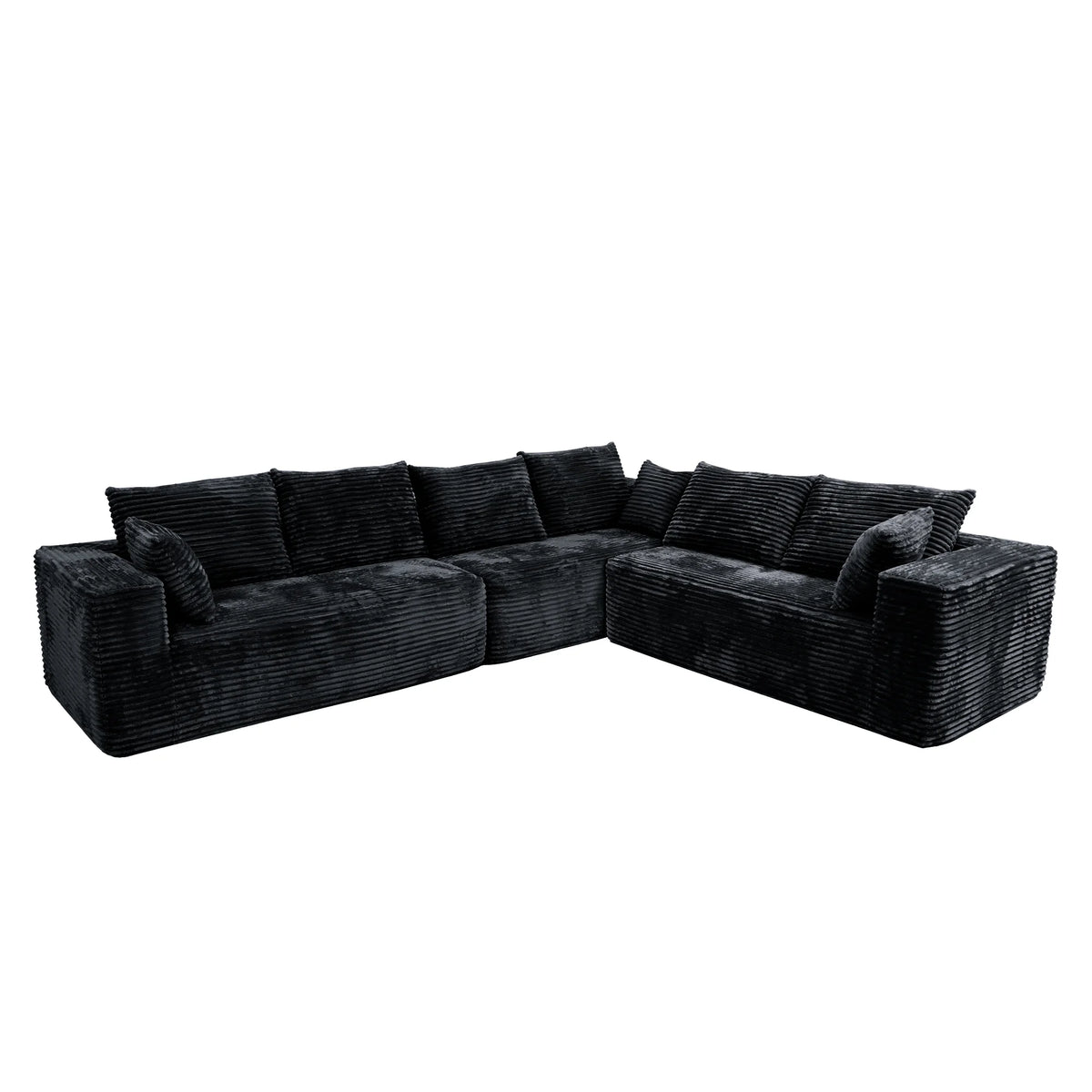Sofá modular seccional Matrix de 6 plazas en forma de L negro | 3 piezas, tela de pana, apto para apartamentos