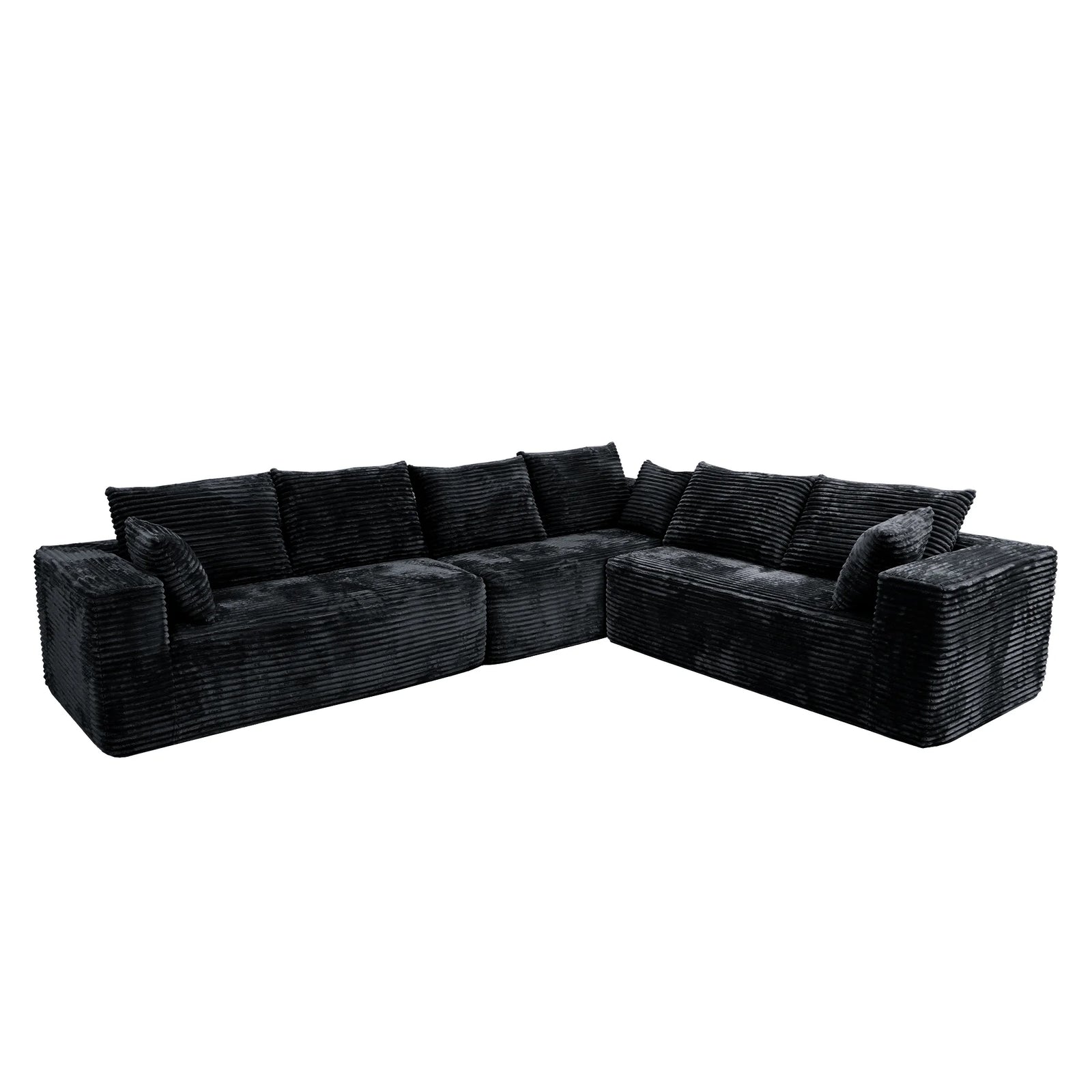 Sofá modular seccional Matrix de 6 plazas en forma de L negro | 3 piezas, tela de pana, apto para apartamentos
