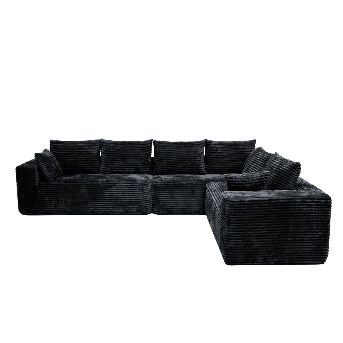 Sofá modular seccional Matrix de 6 plazas en forma de L negro | 3 piezas, tela de pana, apto para apartamentos