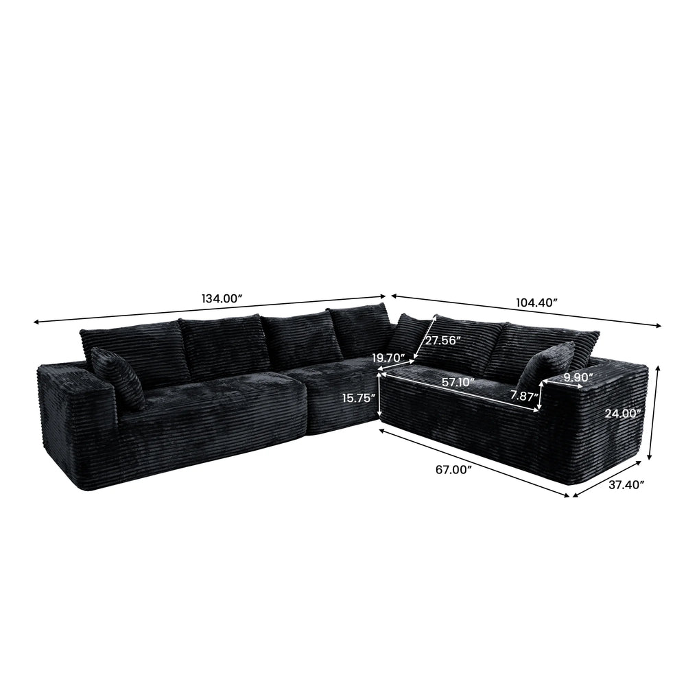 Sofás seccionales Matrix Nook | Sofás seccionales de 3 piezas en forma de L de pana negra de 3 plazas